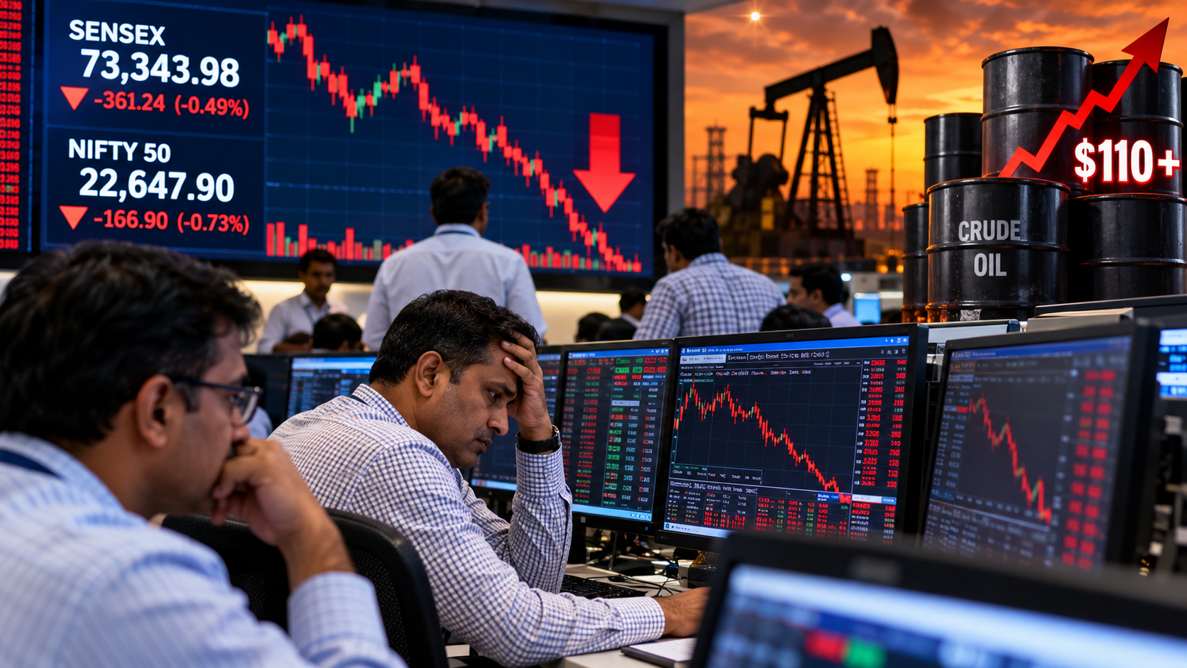 Indian Shares Fall as Oil Above $110 Fuels Inflation Worries